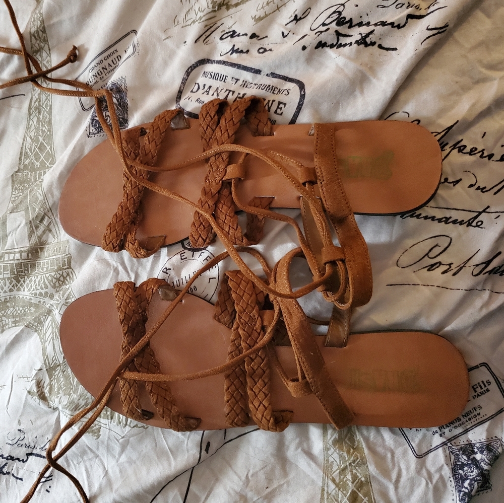 Light brown lace-up sandals